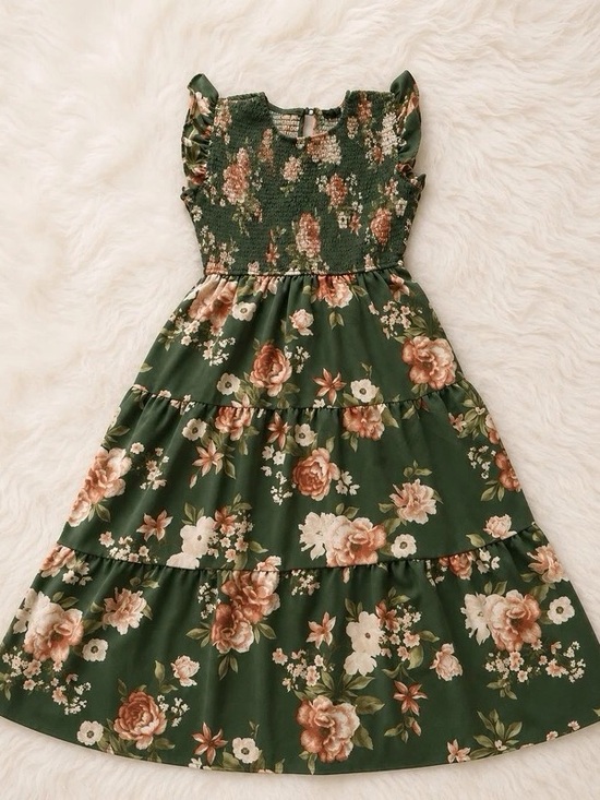 La Ligne Dresses & Skirts - La Ligne Dark Olive Floral Tiered Maxi Dress